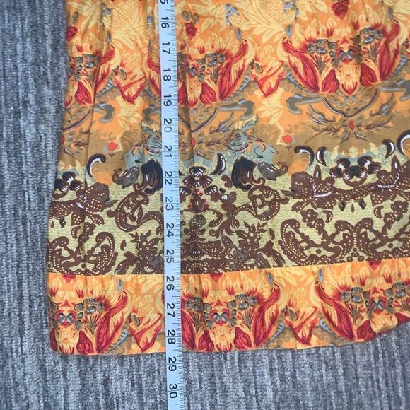 Style & Co Womens 10 Boho Beaded Tunic Top Brown Orange Cinched Back Cotton - Picture 6 of 7